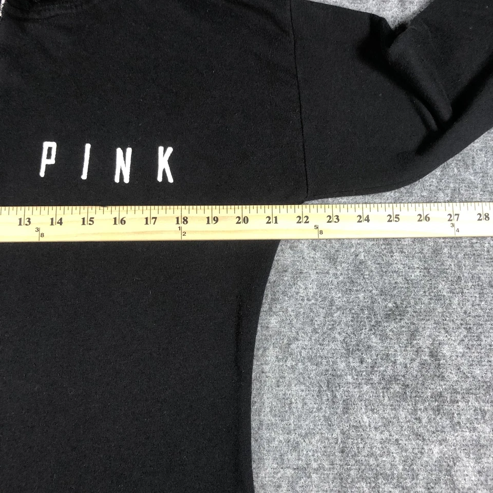 Victoria's Secret PINK Hoodie Womens Medium Black Love Pink Pullover Tunic Logo - Image 4 of 4