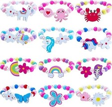 12pcs Girls Unicorn Mermaid Beaded Bracelets Party Favors Goodie Bag Gifts