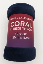 Family Essentials Coral Fleece Throw Blanket 50”x60” Ultra Soft Plush – Blue