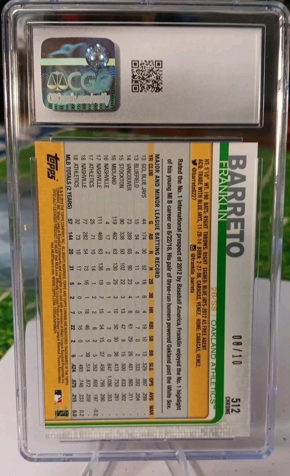 Topps Sapphire #512 Franklin Barreto 2019 púrpura gema graduada CGC como nueva 10 08/10!🔥 Foto 4 de 4