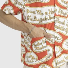 Bode Rodeo Slogans Shirt SS Button Up Red Mens Size L/XL Pockets Western Novelty