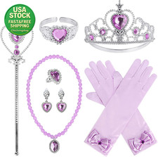 Princess Dress up Accessory Set Purple Tiara Gloves Wand Jewelry 9 Piece Kit