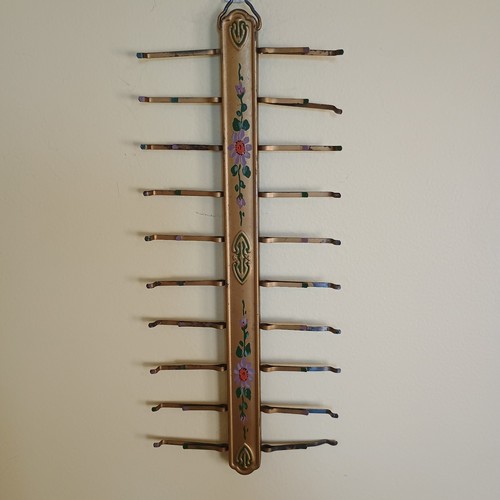 Vintage Tie Rack Art Deco Burt Ti-rack Co. Hand Painted Flowers Organizer