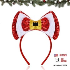 Big Sequin Christmas Bow Headband Sparkly Holiday Hair Accessories for Red