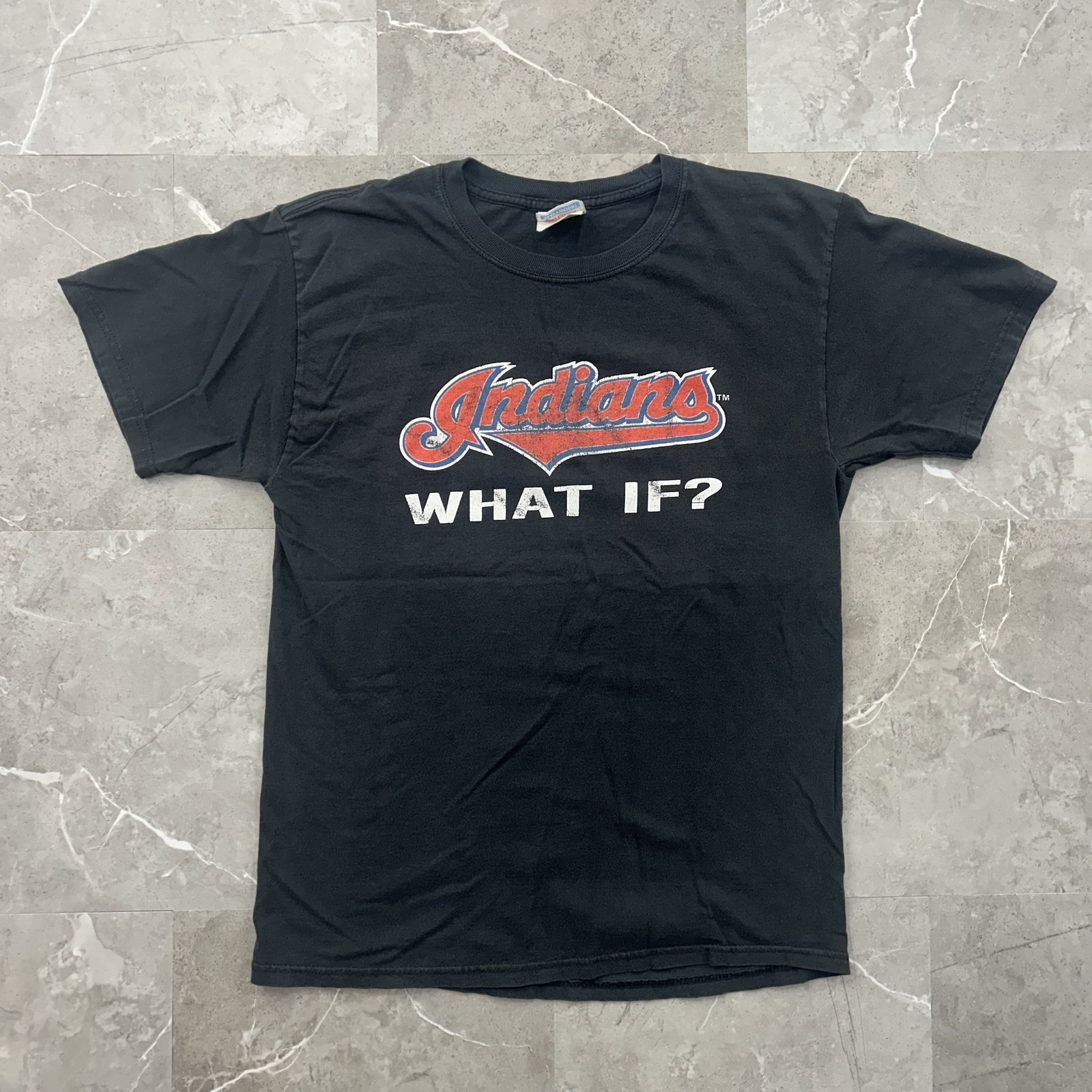 Vintage Cleveland Indians Shirt Mens Large Black MLB What If 90s Graphic Tee
