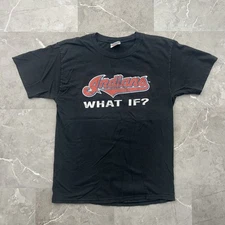 Vintage Cleveland Indians Shirt Mens Large Black MLB What If 90s Graphic Tee