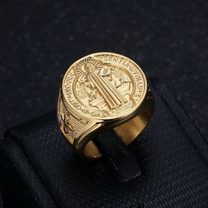 Authentic St. Benedict's Exorcism Amulet Gold-Plated Men's Ring