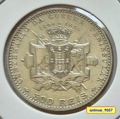 Portugal - 500 REIS 1910 - Argent - PENINSULAR WAR - GUERRE - D. MANUEL *A-UNC* - Photo 1/2
