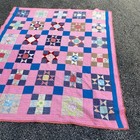 Vintage Handmade Patchwork Star Quilt Pink Blue Cotton Bedspread 78x68 — photo 3