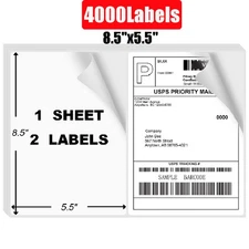 4000labels Premium 8.5x5.5 Round Corner Shipping Labels Half Sheet Self Adhesive
