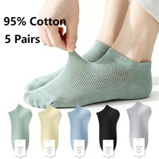 5 Pairs 95% Cotton Women's Ankle Socks Pastel Color Soft Breathable Summer Socks