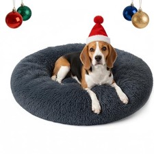 Cozy Fluffy Donut Bed for Medium Dogs, Washable with Calming Soft Cushion