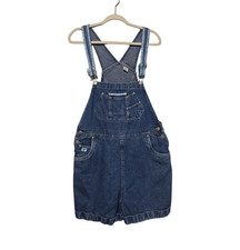 VINTAGE B.U.M. EQUIPMENT Shortalls Womens Large Blue Denim 90s Carpenter Overall