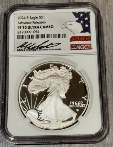 2024S- American Silver Eagle- NGC- PF70 Ultra Cameo- Miles Standish- Adv Release