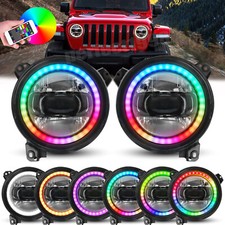 Pair 9''inch RGB Halo LED Headlights DRL For 2018+ Jeep Wrangler JL Gladiator JT