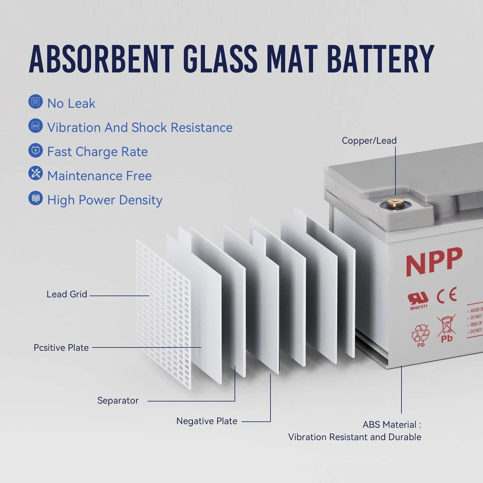 Cadeira de rodas NP12-50Ah A 12V 50Ah scooter SLA AGM bateria recarregável scooter - Imagem 2 de 4