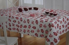 Valentine's Day White With Red Pink Cupcakes Vinyl 52x70 Oblong Tablecloth