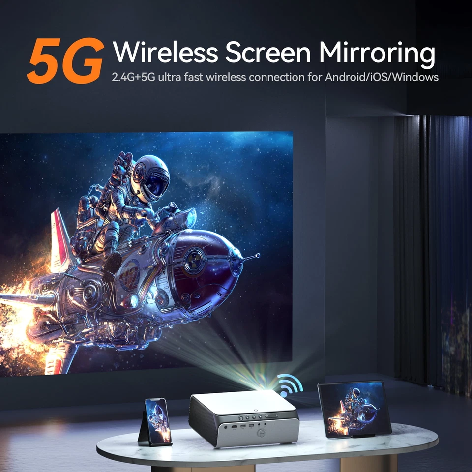 4K Mini Projector Dolby 1080P 2.4G/5G WiFi Bluetooth Movie Video Home Theater - Image 4 of 4