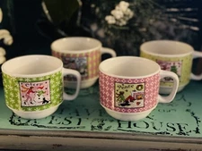 Set of 4 Cypress Home Stackable Espresso Cheerful CeramicHoliday Mugs Girls/Dogs