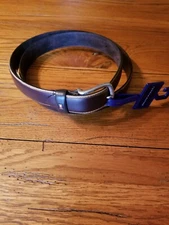 NWT Mens Tommy Hilfiger Brown Tan Stripe Belt Silver Buckle Logo Size XL 42-44