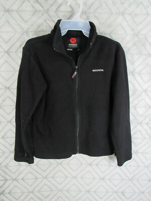 Rossignol Fleece Jacket Size 12 Black Open Front Zipper Collar Long Sleeve 