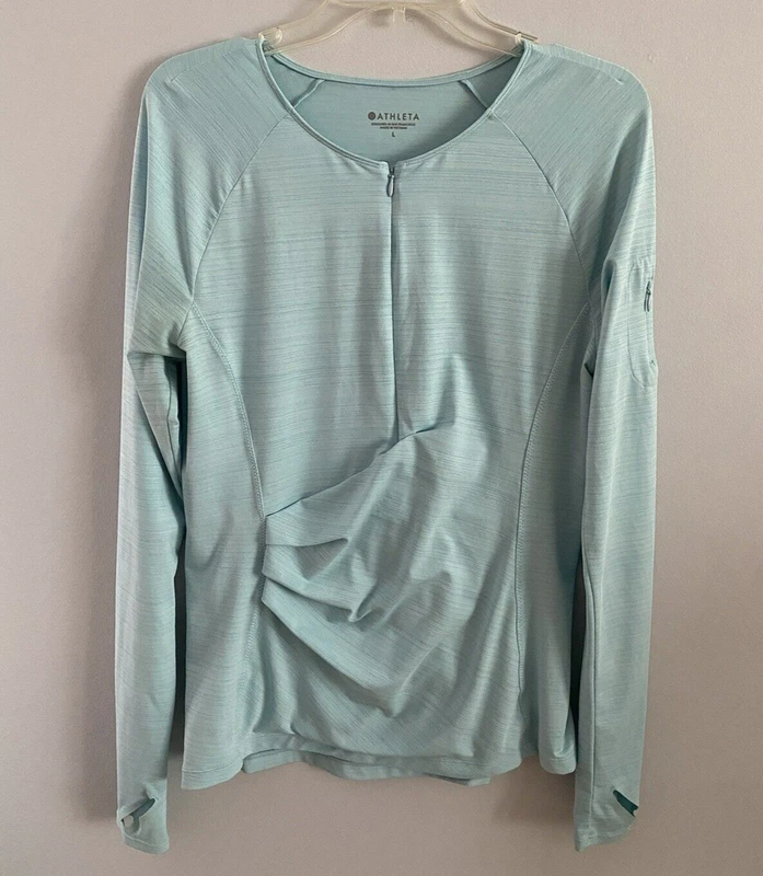athleta half zip ruched workout long sleeve shirt