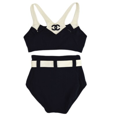 【CHANEL】SwimSuit 水着 38 BLACK CHANEL Vintage CC Logo Swimwear Swimsuits #38 One-piece