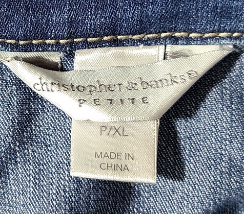Christopher & Banks Stretch Denim Rhinestone Button Petite Jean Jacket Sz PXL/XL - Picture 6 of 8