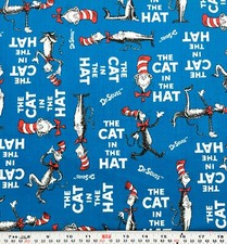 Dr. Seuss The Cat in the Hat Robert Kaufman Blue Cotton Fabric by the HALF YARD