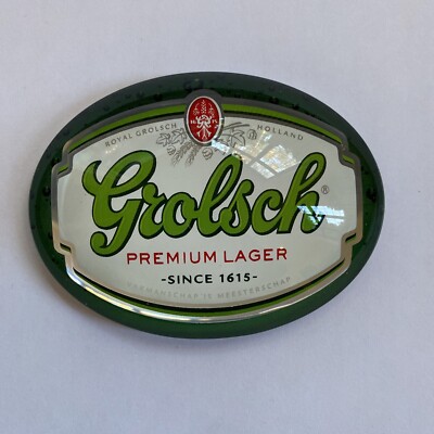 Grolsch Premium Lager ovales Fischaugenabzeichen, Bierpumpe, Schrift, Bar, Kneipe, Höhle
