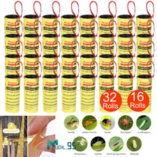 32 Rolls Insect Bug Fly Glue Paper Catcher Trap Ribbon Tape Strip Sticky Flies