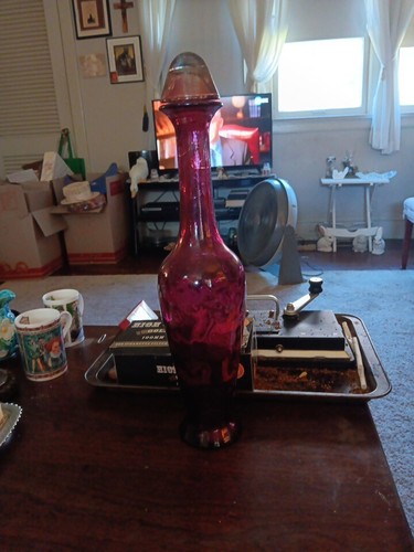Botella decantadora de licor de vino vintage MCM Art Glass VIOLETA PÚRPURA 19” 60’S España - Imagen 2 de 8