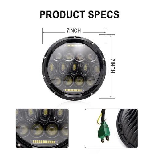 TURBO SII Pair 7 Inch Round Black Led Headlights With DRL Hi/lo Beam For Jeep... - Picture 3 of 6
