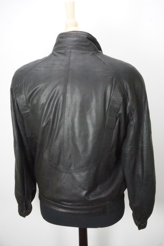 Neiman Marcus Black Brown Double Collar Zip Up Bomber Leather Jacket Sz 40 - Picture 4 of 7