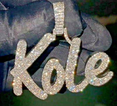 Men's 2.6ct Round Simulated Diamond KALE Name Custom Pendant REAL 925 Silver