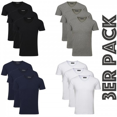 3er Pack JACK & JONES Herren T-Shirt Basic V-neck Tee S/S Noos, Einfarbig