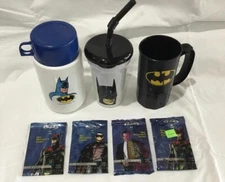 Batman 1982 thermos, 1992 Batman Cup 1964 Batman Super Mug +4 packs Batman Cards