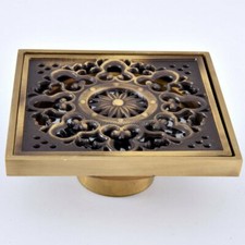Antique Brass 4 inch Square Floor Waste Grates Bathroom Shower Drain yhr082