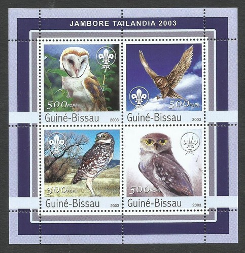 OWLS - GUINEA BISSAU, YV # 1134/7, COMPLETE SET, MNH