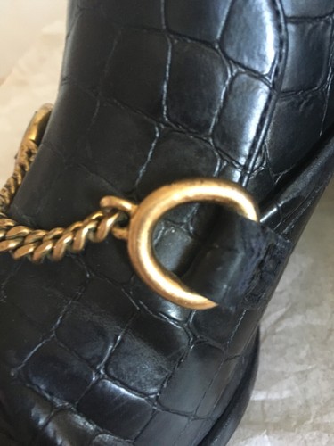Stella McCartney Black Croc-Embossed Chain Buckle Ankle Boots: Size: 38.5 - Picture 10 of 24