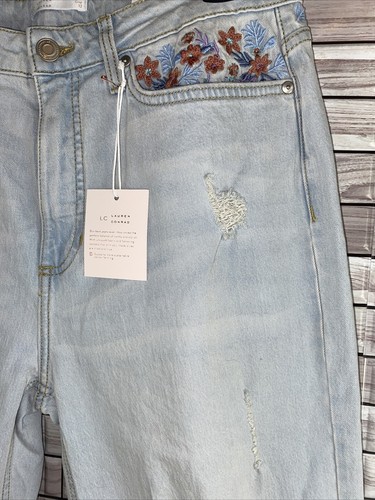 NWT LC Lauren Conrad Cropped Super High-Rise Jeans Size 12 Raw Hem Boho - Picture 2 of 7