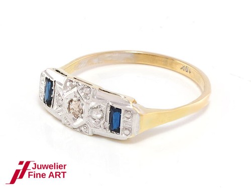 Damenring 18K/750 Gelbgold/Weißgold - 2 Saphire + 3 Diamanten - 1,7 g - Gr. 53 - Bild 3 von 5
