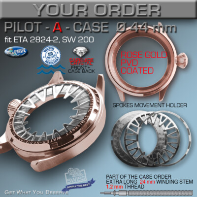 41MM ETA 2824 or SW-200 Watch Case - PVD ROSEGOLD - ONION - Sapphire