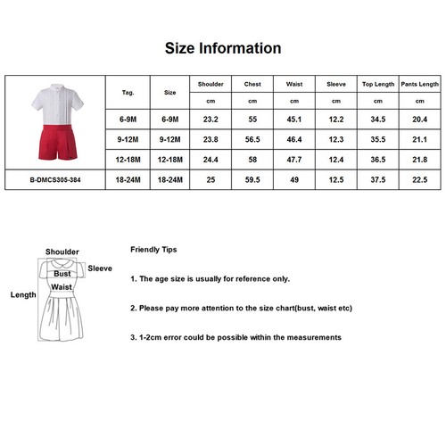 Newborn Romany Baby Boys Formal Party Suits Shirt Shorts Set Red 2PCS Outfits - Picture 5 of 12