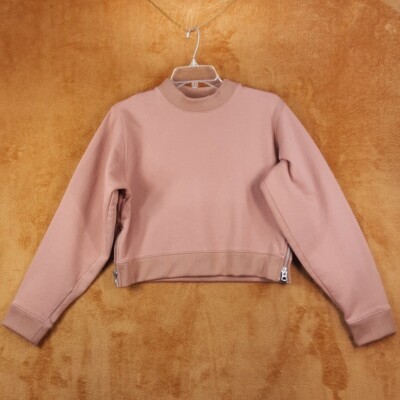 ACNE STUDIOS Sweatshirt Womens XS Pink Pullover Fleece Lined Crop Zipper BIRD FL