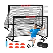 Kids Soccer Goals for Backyard Set - 2 of 6x4 ft Portable Soccer Goal Trainin...