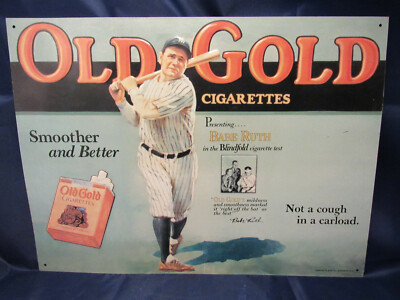 babe ruth cigarettes BABE RUTH OLD GOLD CIGARETTES AD TIN SIGN REPRODUCTION PREOWNED