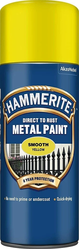 Hammerite Smooth Direct Rust Metal Paint Quick Drying Yellow 400ml Aerosol