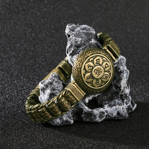 Solid Brass Buddhist Scripture Bracelet Figurine Statue Home Ornament Figurines - Picture 11 of 22
