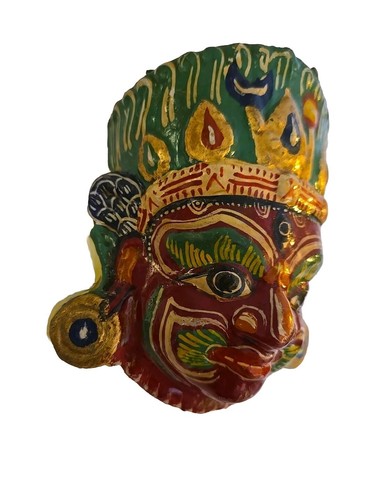 Máscara nepalí Bhairava colgante de pared papel maché vintage - Imagen 3 de 6